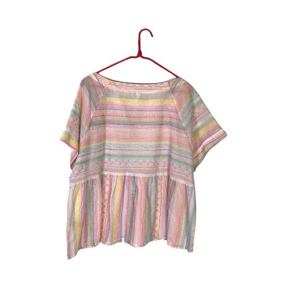 Anthropologie White Neon Embroidered Rainbow Letty Babydoll Blouse NWOT Medium - Picture 3 of 5